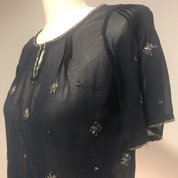 PHILOSOPHY Navy Sheer Blouse w/ bead detail ▪️sz S - Picture 3 of 7